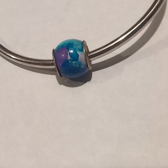925 Sterling Silver Blue and Purple Speckled Charm for Pandora Style Bracelet - Picture 3 of 5
